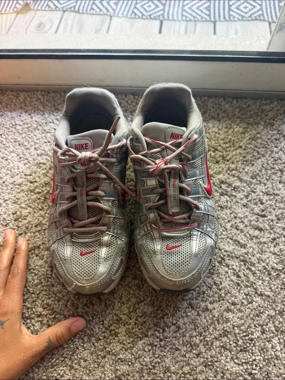 Nike Kids Silver and Red Performance Sneakers